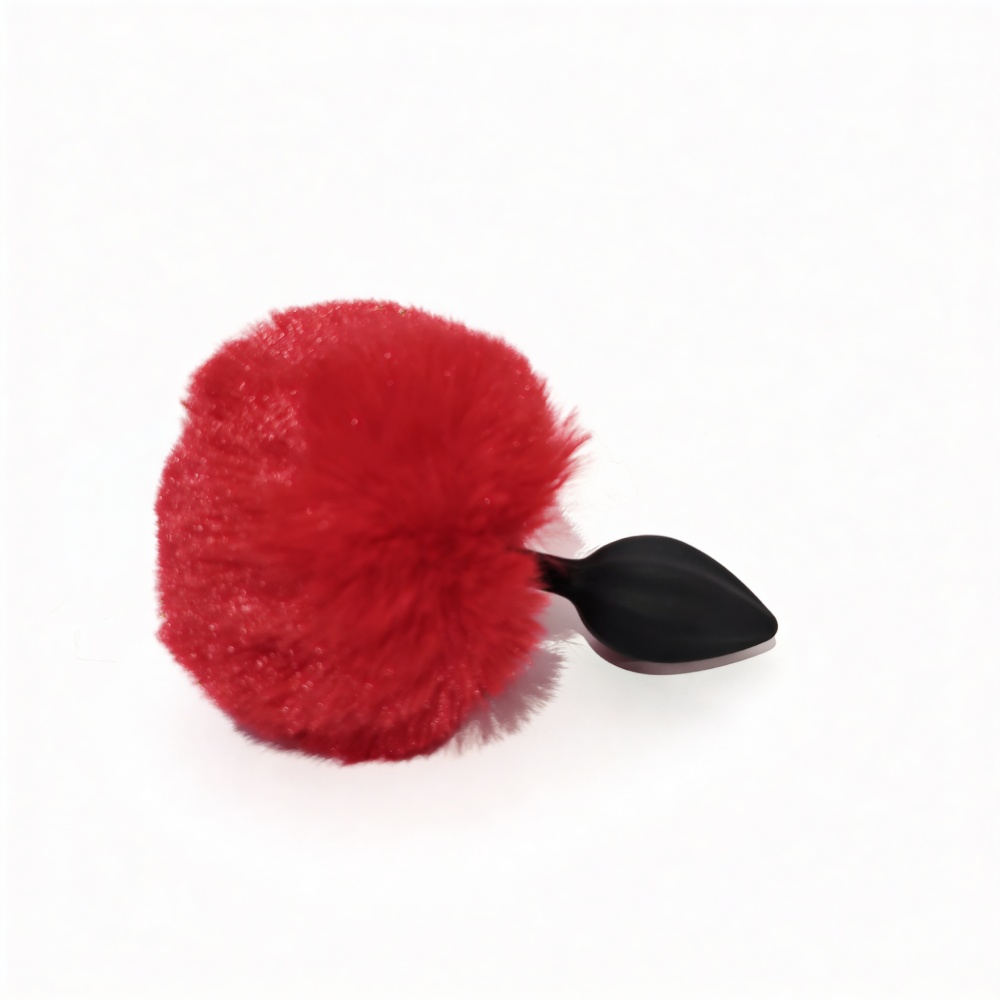 Анальные игрушки без вибрации - Анальная пробка рельефная ALUME, S, черная с красным пушком и сменным прозрачным камнем, 7 х 2,8 см 7