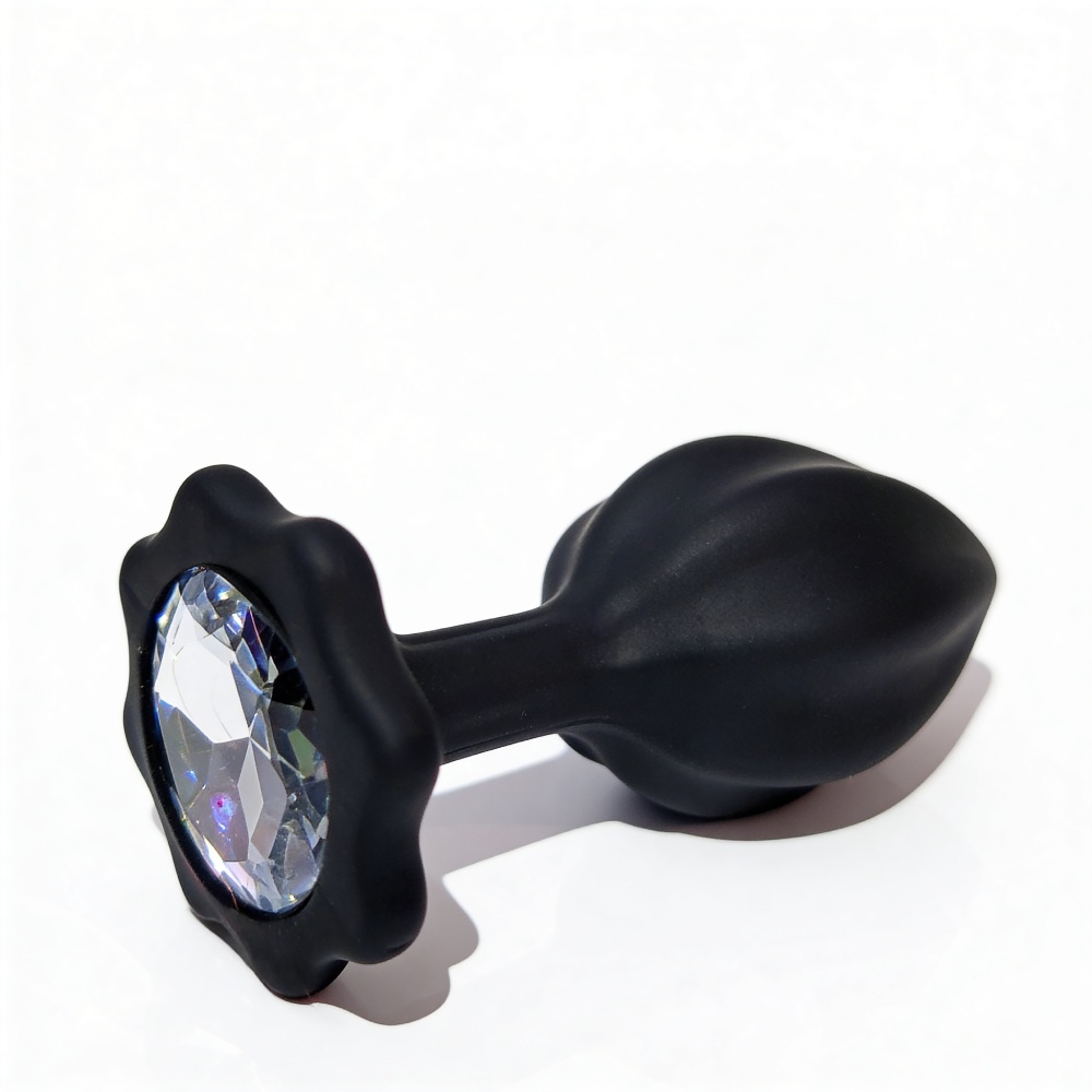 Анальные игрушки без вибрации - Анальная пробка рельефная ALUME, S, черная с красным пушком и сменным прозрачным камнем, 7 х 2,8 см 5