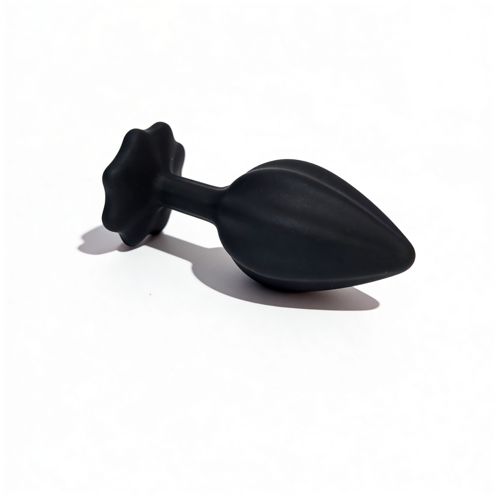 Анальные игрушки без вибрации - Анальная пробка рельефная ALUME, S, черная с красным пушком и сменным прозрачным камнем, 7 х 2,8 см 6