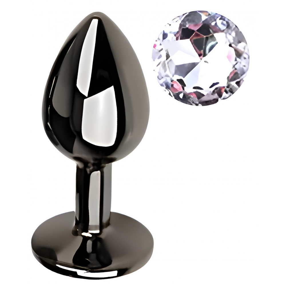 Анальные игрушки без вибрации - Анальная пробка с кристаллом EGZO - Dark Gray Round Plug Clear, size S 5