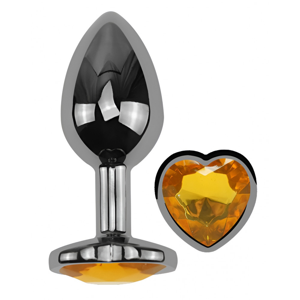  - Анальная пробка с кристаллом EGZO - Dark Silver Heart Plug Yellow size M 1