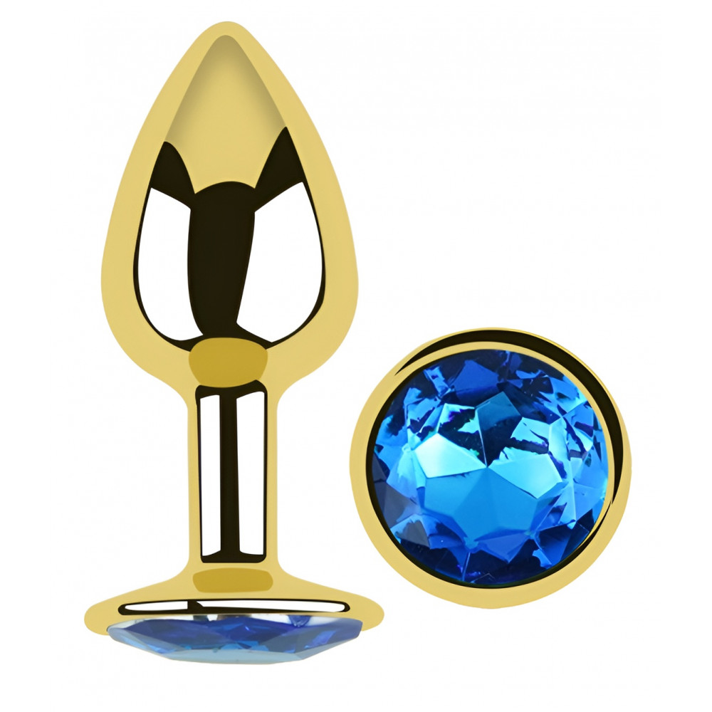 Анальные игрушки без вибрации - Анальная пробка с кристаллом EGZO - Gold Round Plug Blue size S 4