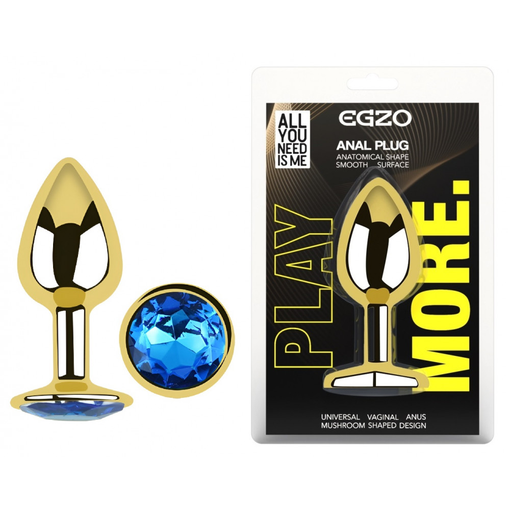 Анальные игрушки без вибрации - Анальная пробка с кристаллом EGZO - Gold Round Plug Blue size S