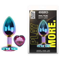 Анальная пробка с кристаллом EGZO - Multicolor Heart Plug Rose size S