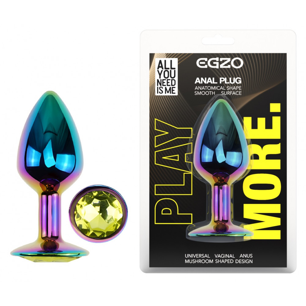 Анальные игрушки без вибрации - Анальная пробка с кристаллом EGZO - Multicolor Round Plug Lime size S