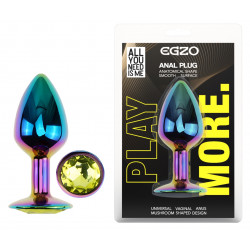 Анальная пробка с кристаллом EGZO - Multicolor Round Plug Lime size S