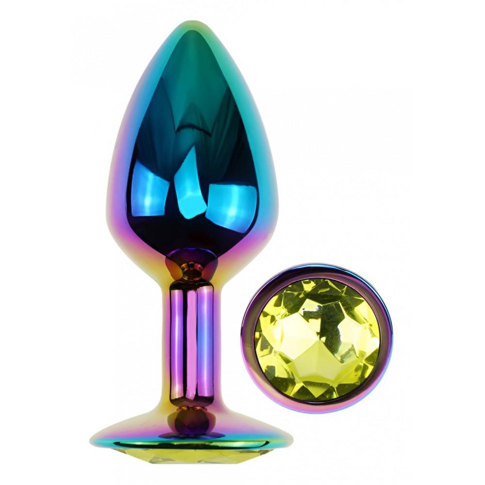 Анальные игрушки без вибрации - Анальная пробка с кристаллом EGZO - Multicolor Round Plug Lime size S 4