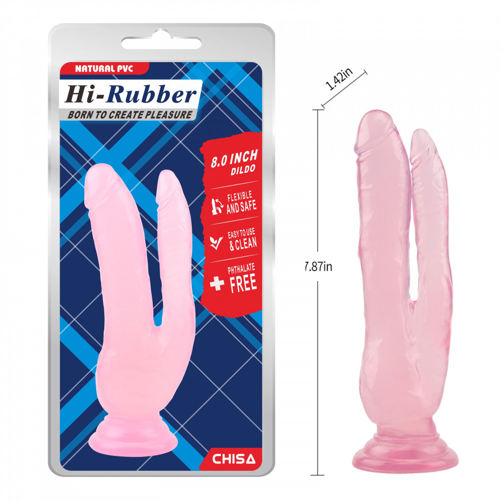 Разное - Фаллоимитатор двойной Chisa Hi-Rubber 8.0 на присоске, розовый 4