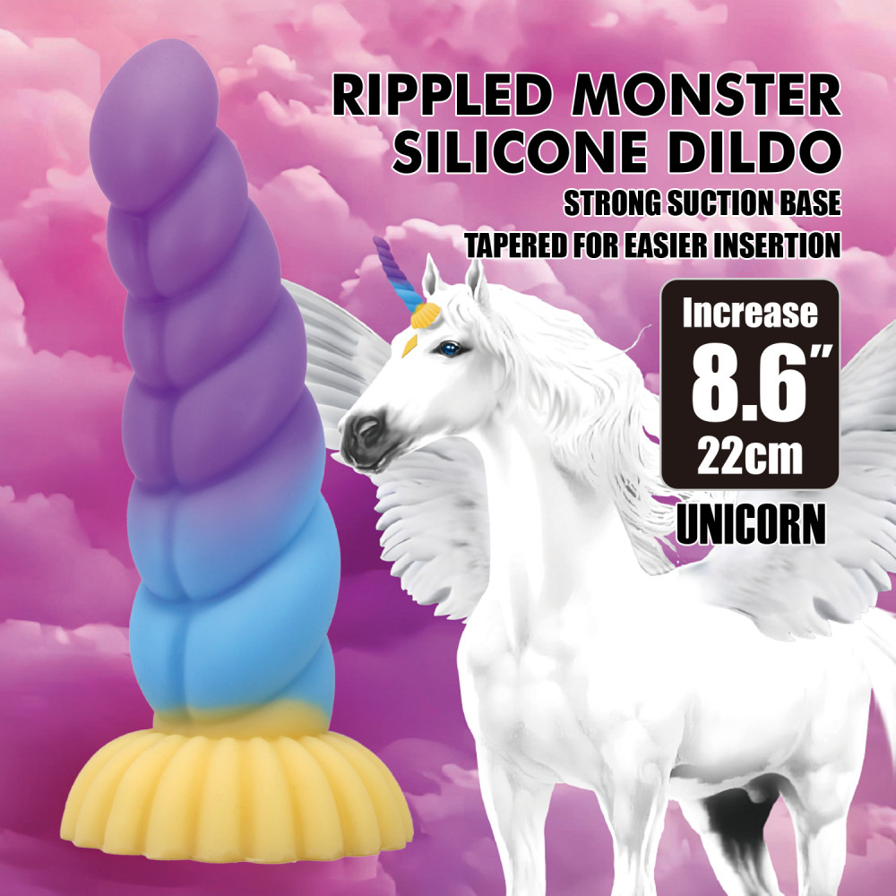 Фаллоимитаторы - Фаллоимитатор силиконовый Power Monsters Unicorn на присоске, разноцветный, 22 см