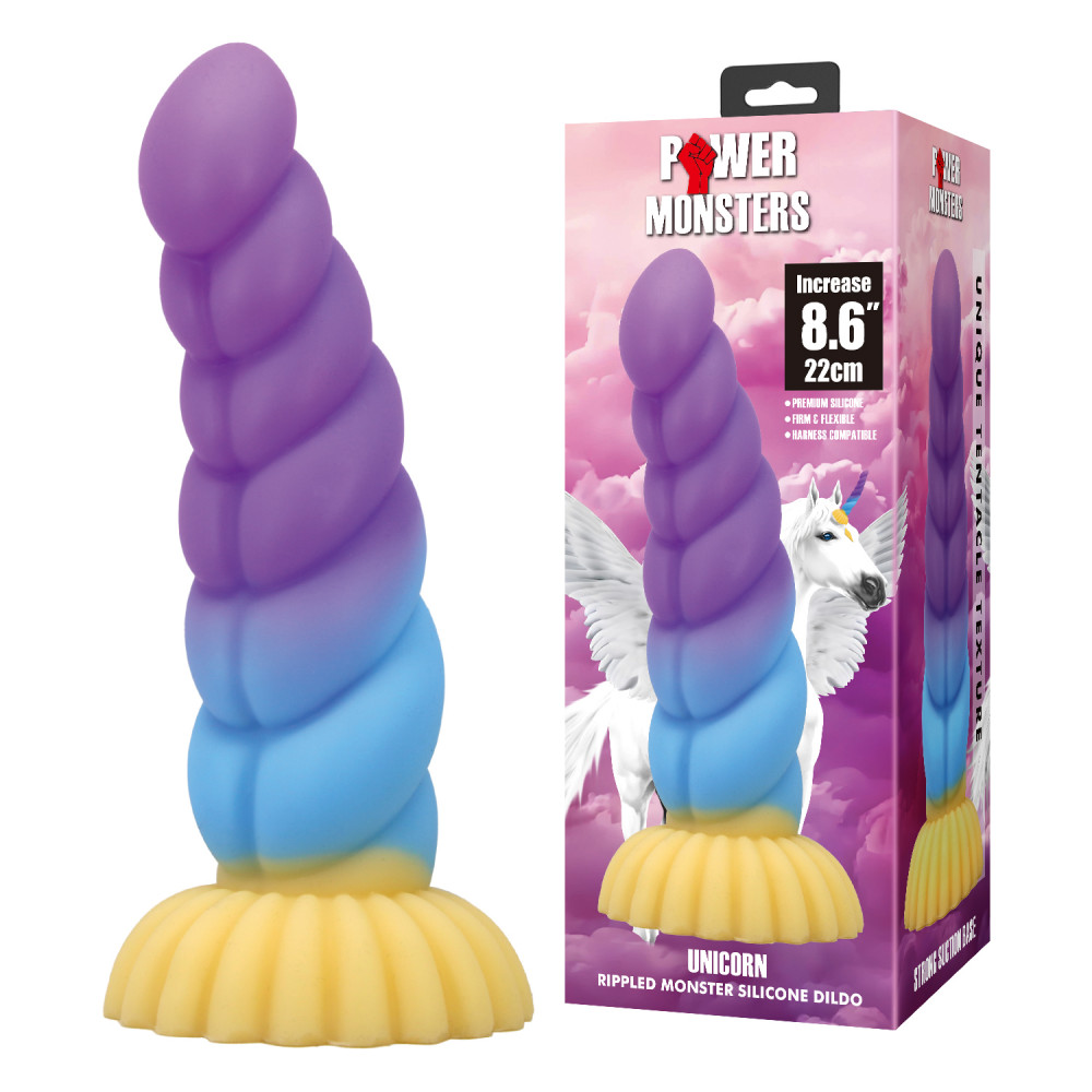 Фаллоимитаторы - Фаллоимитатор силиконовый Power Monsters Unicorn на присоске, разноцветный, 22 см 1