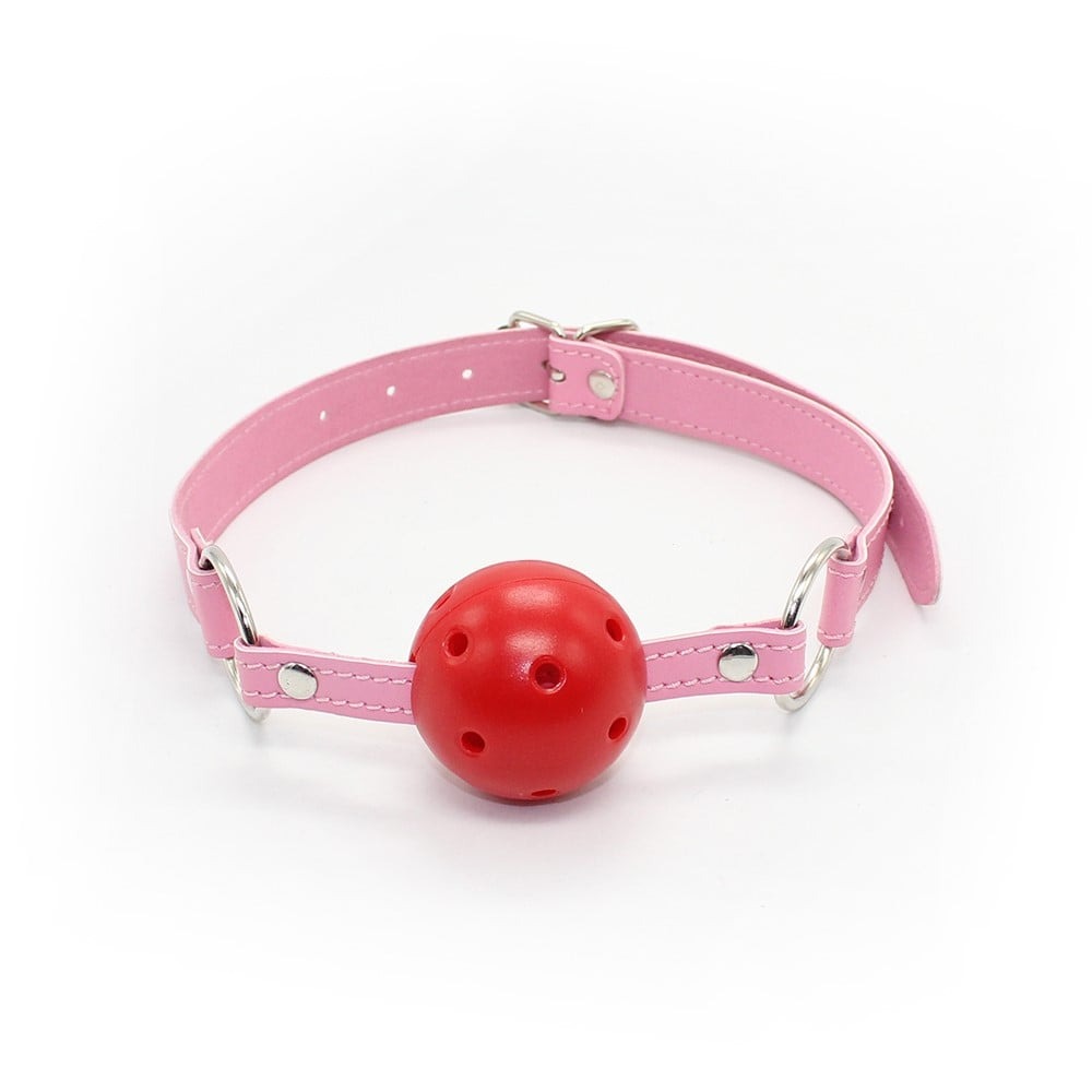 БДСМ игрушки - Кляп DS Fetish, красный шарик на розовом ремешке