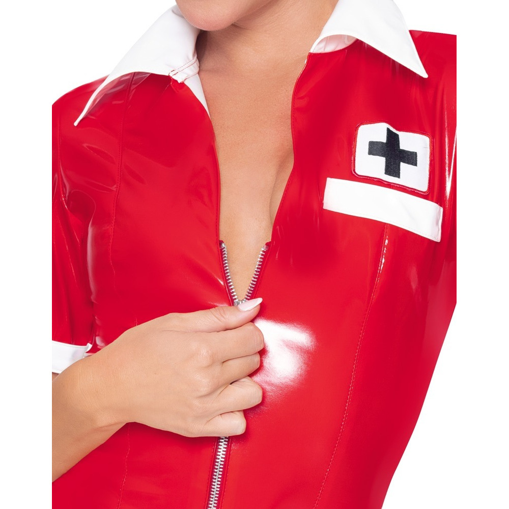 Эротическое белье - Костюм медсестры красный Black Level Vinyl Nurse red M 4