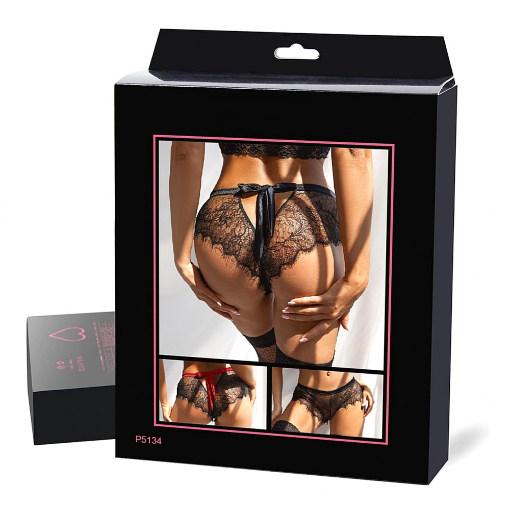 Різне - Мереживні трусики StarNight з вирізом ззаду та атласним бантом, чорні, XS-S 4