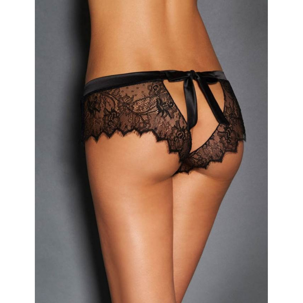 Різне - Мереживні трусики StarNight з вирізом ззаду та атласним бантом, чорні, XS-S 1