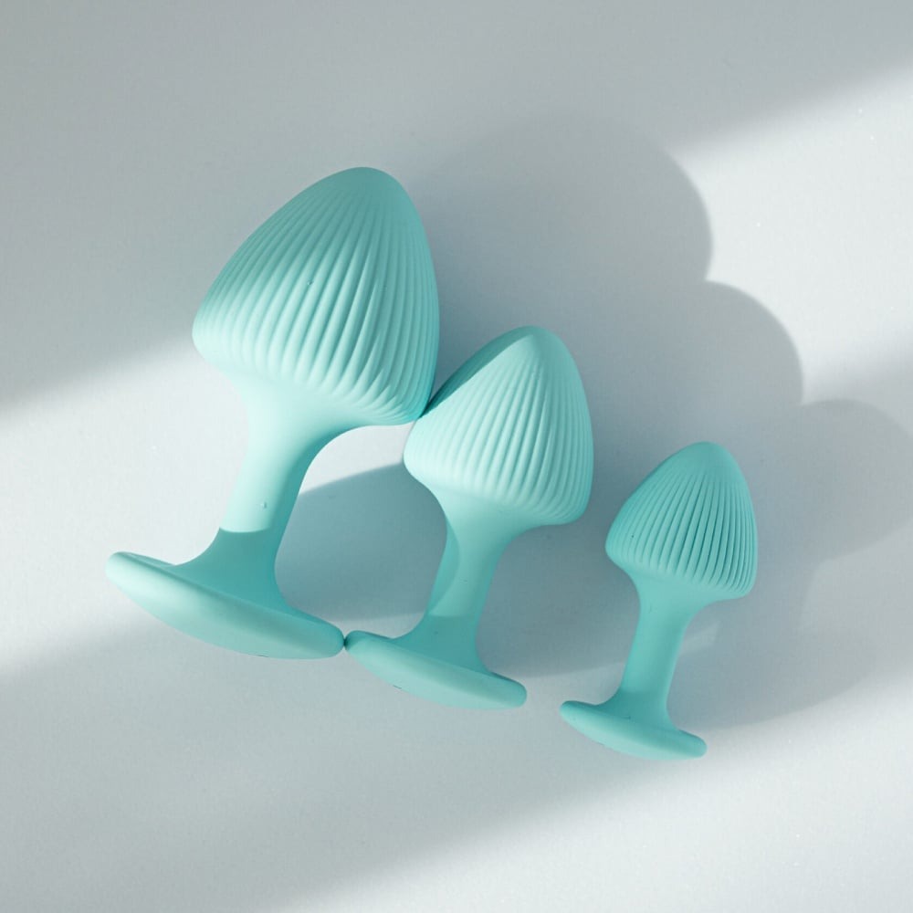 Різне - Набір анальних пробок з рельєфом UPKO The Mushroom силіконові, блакитні, 3 шт. 1