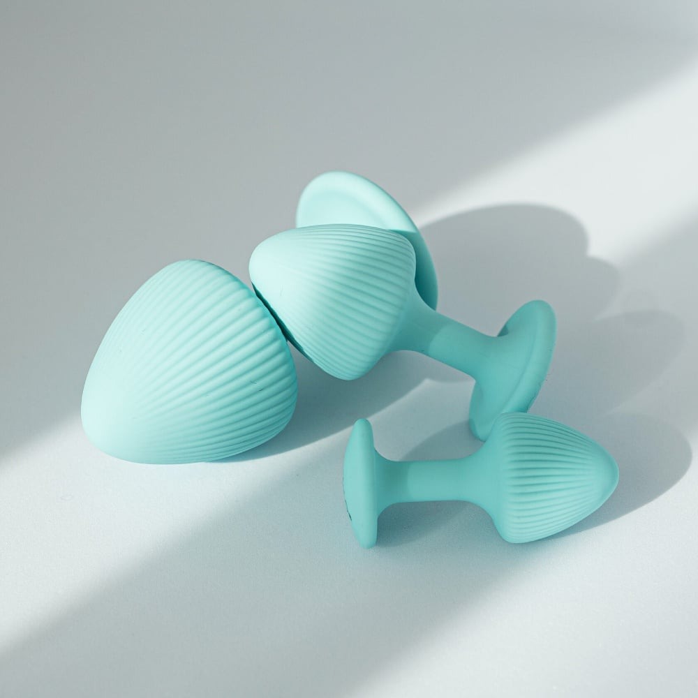 Різне - Набір анальних пробок з рельєфом UPKO The Mushroom силіконові, блакитні, 3 шт. 3