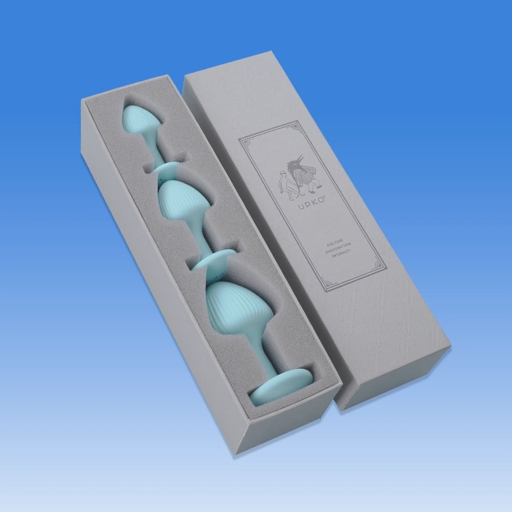 Різне - Набір анальних пробок з рельєфом UPKO The Mushroom силіконові, блакитні, 3 шт. 8