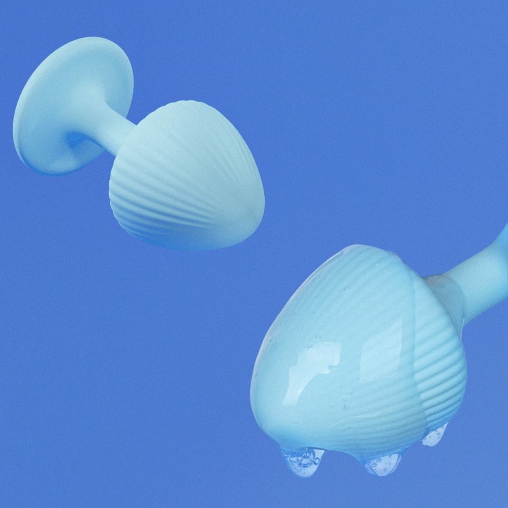 Різне - Набір анальних пробок з рельєфом UPKO The Mushroom силіконові, блакитні, 3 шт. 6