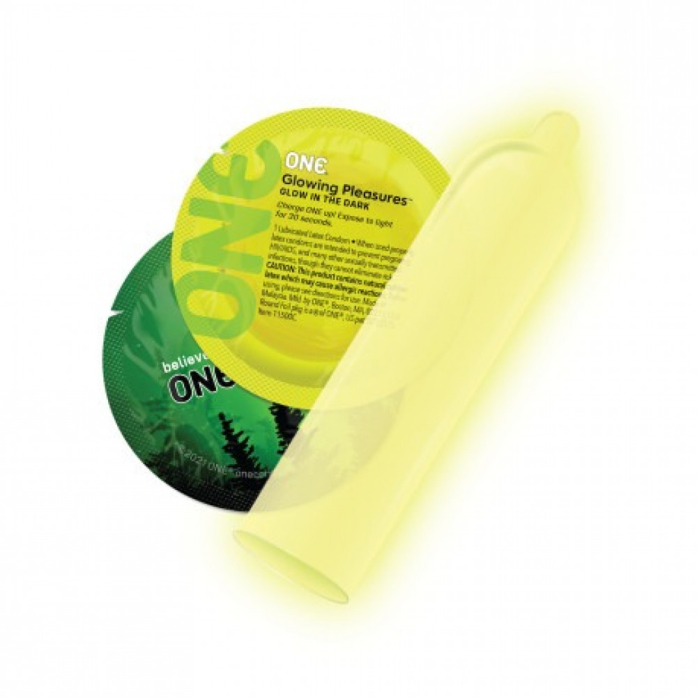 Презервативы - Набор флуоренцетных презервативов ONE Glowing Pleasures светятся в темноте (цена за упаковку,100 шт) 5