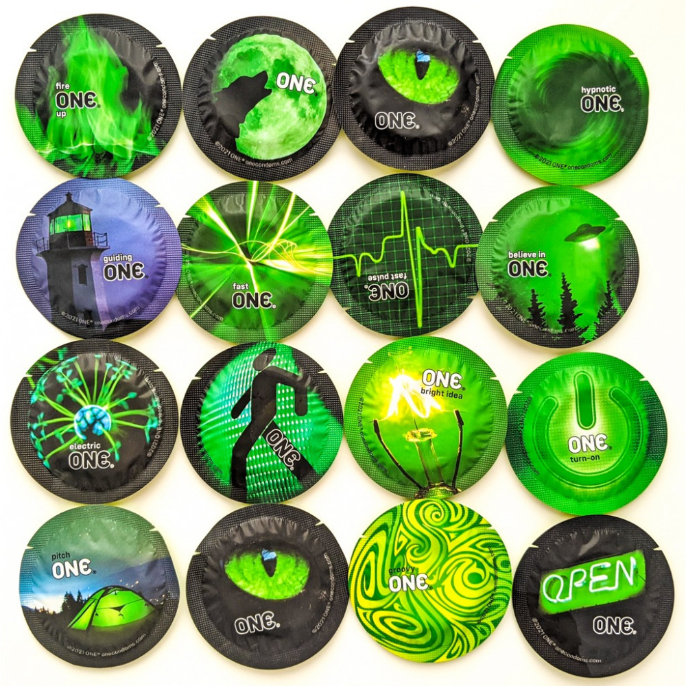 Презервативы - Набор флуоренцетных презервативов ONE Glowing Pleasures светятся в темноте (цена за упаковку,100 шт) 1