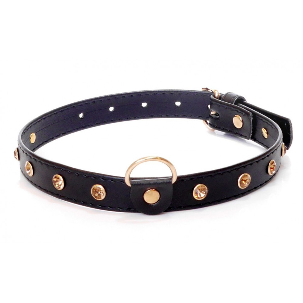 Різне - Нашийник зі штучної шкіри з кристалами Fetish Boss Series - Collar Gold Crystal, BS3300116