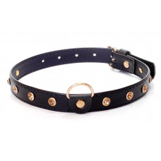 Нашийник зі штучної шкіри з кристалами Fetish Boss Series - Collar Gold Crystal, BS3300116