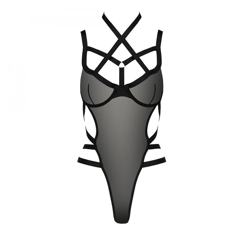Женское эротическое белье - Боди-монокини Passion HAGAR BODY L/XL black, сетка, стрепы двойные бретели, чашки с косточками 3
