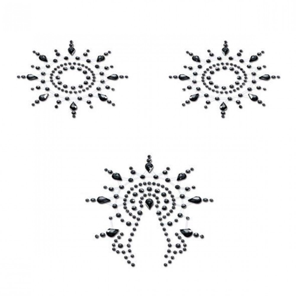 Интимные украшения - Пэстис из кристаллов Petits Joujoux Gloria set of 3 - Black, украшение на грудь и вульву