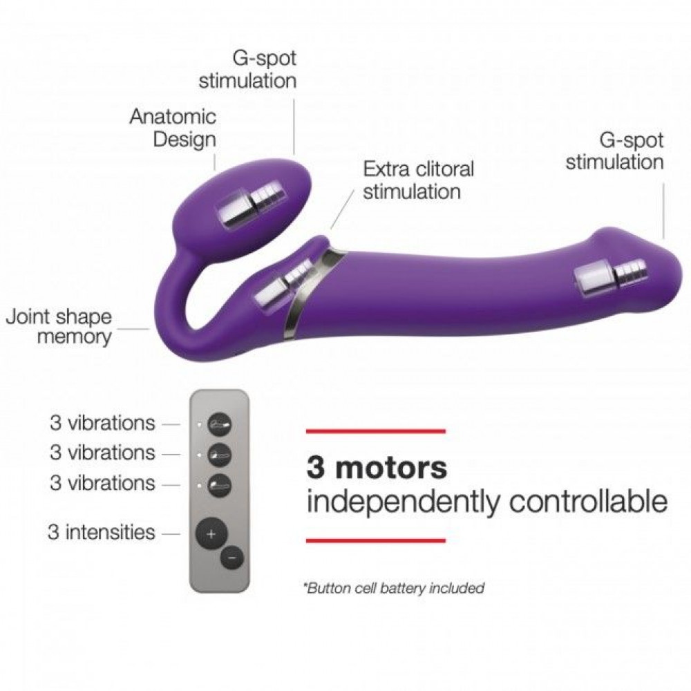Купить Безремневой страпон с вибрацией Strap-On-Me Vibrating Violet M диаметр 3,3см, пульт ДУ, регулируемый ➤ Сексшоп в Украине ❤ ToysForLove ❤