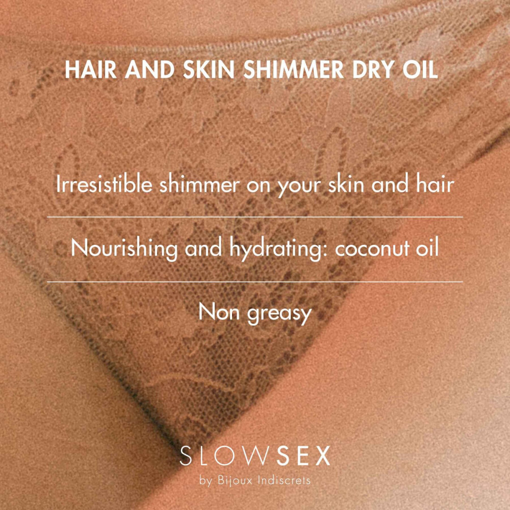 Интимная косметика - Сухое масло-шиммер для волос и тела Bijoux Indiscrets Slow Sex Hair and skin shimmer dry oil 2