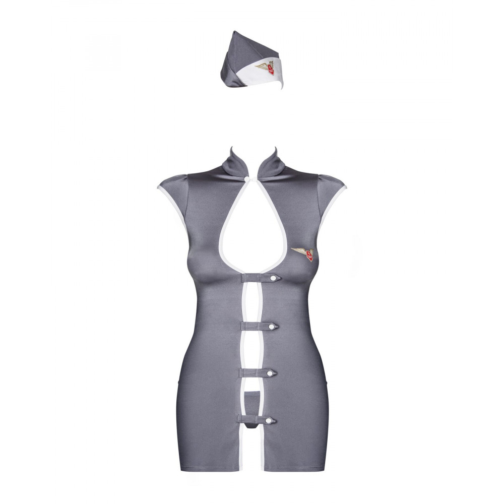 Эротические костюмы - Эротический костюм стюардессы Obsessive Stewardess 3 pcs costume grey S/M, серый, платье, стринги, п 3