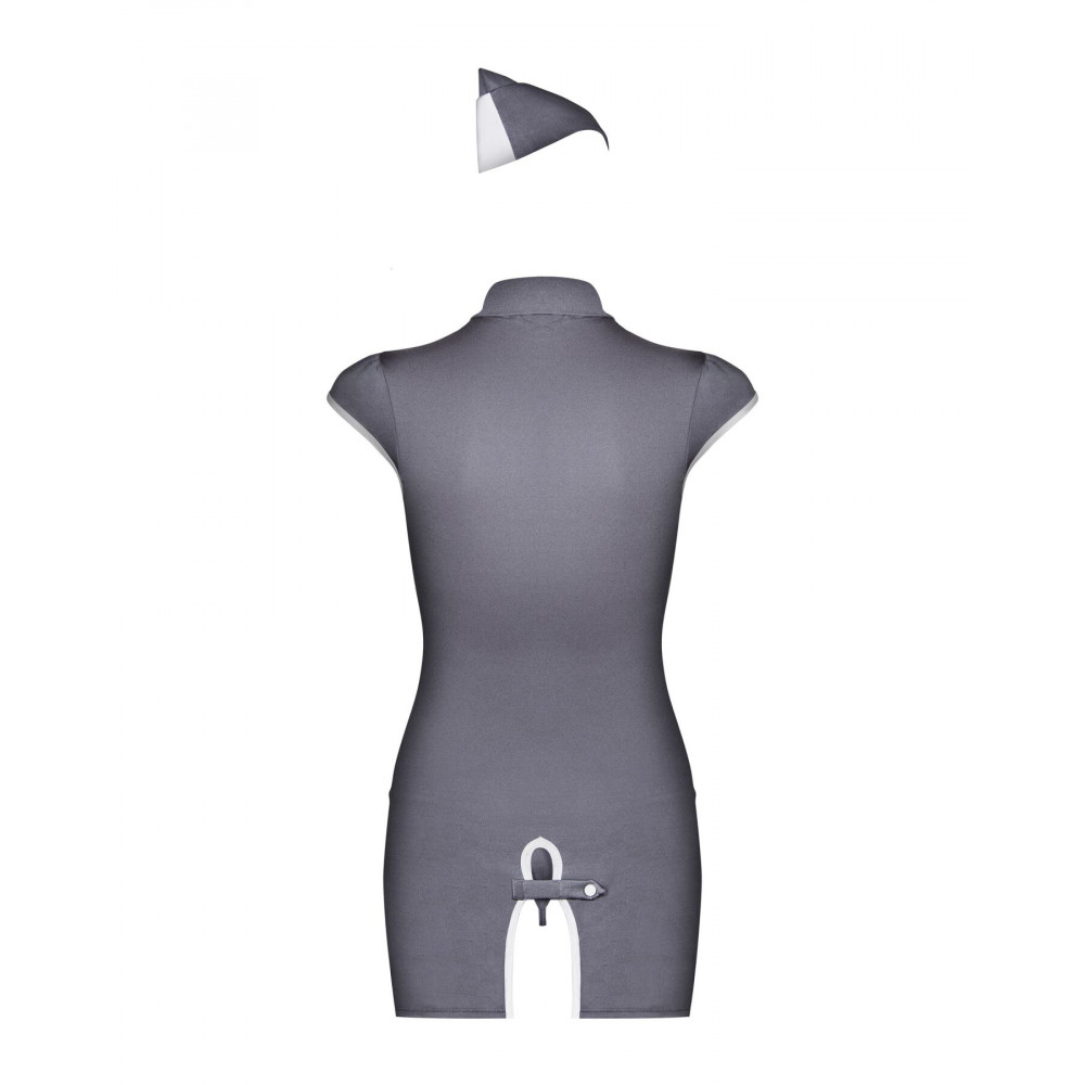 Эротические костюмы - Эротический костюм стюардессы Obsessive Stewardess 3 pcs costume grey S/M, серый, платье, стринги, п 2