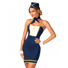 Эротический костюм стюардессы Obsessive Stewardess uniform M/L, blue, платье, пилотка, шарф, манжеты