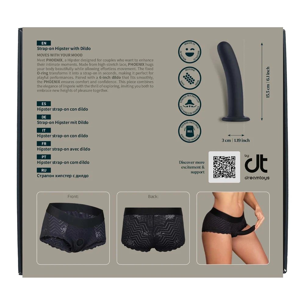 Страпоны - Страпон на кружевных трусиках Dream Toys Bold Phoenix, S, черный, 15,5 × 3 см 8