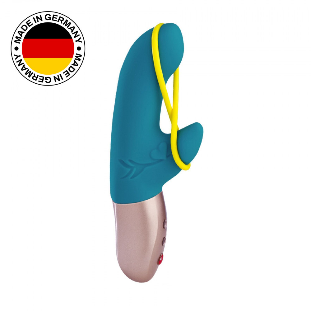 Вибратор-кролик - Мини вибратор-кролик со стимулирующей лентой Fun Factory AMORINO petrol/neon yellow, лента съемная