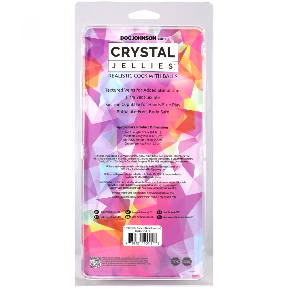 Фалоімітатор - Фалоімітатор Doc Johnson Crystal Jellies - 9.5 Inch Dildo - Rainbow 5