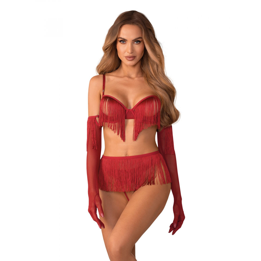 Еротичні комплекти - Комплект Obsessive Rossay Red 4-pcs crotchless set S/M