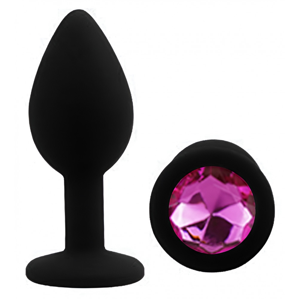 Анальные игрушки без вибрации - Силиконовая анальная пробка EGZO - Silicone Black Round Plug Rose, size S 3