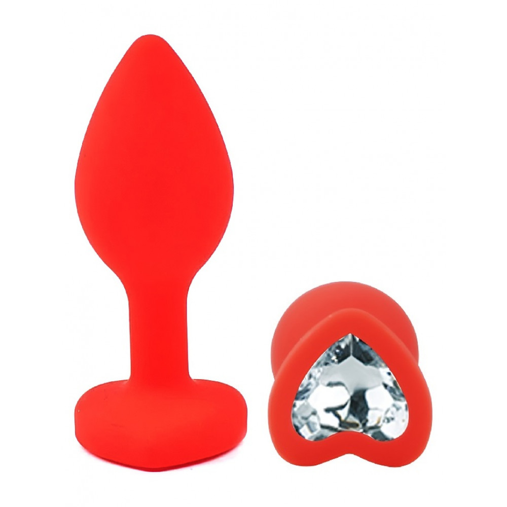 Анальные игрушки без вибрации - Силиконовая анальная пробка EGZO - Silicone Red Heart Plug Clear, size S 3