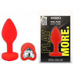 Силиконовая анальная пробка EGZO - Silicone Red Heart Plug Clear, size S