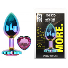 Анальная пробка с кристаллом EGZO - Multicolor Heart Plug Rose size M