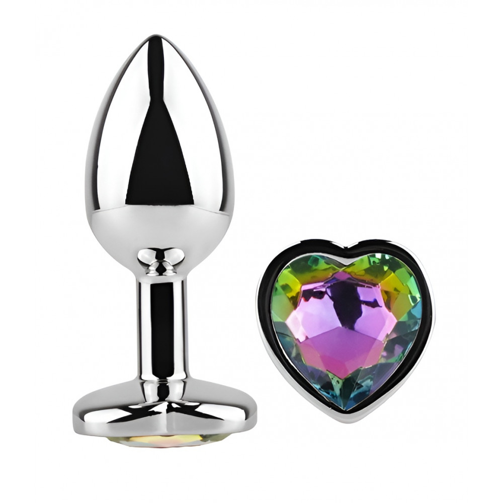 Анальные игрушки без вибрации - Анальная пробка с кристаллом EGZO - Silver Heart Plug Rainbow size S 4