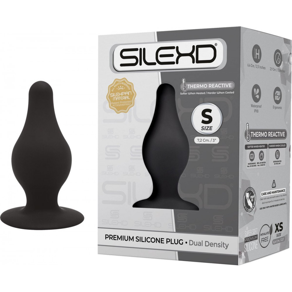 Анальные игрушки без вибрации - Анальная пробка термореактивная Silexd Plug Model 2 конической формы, черная, S