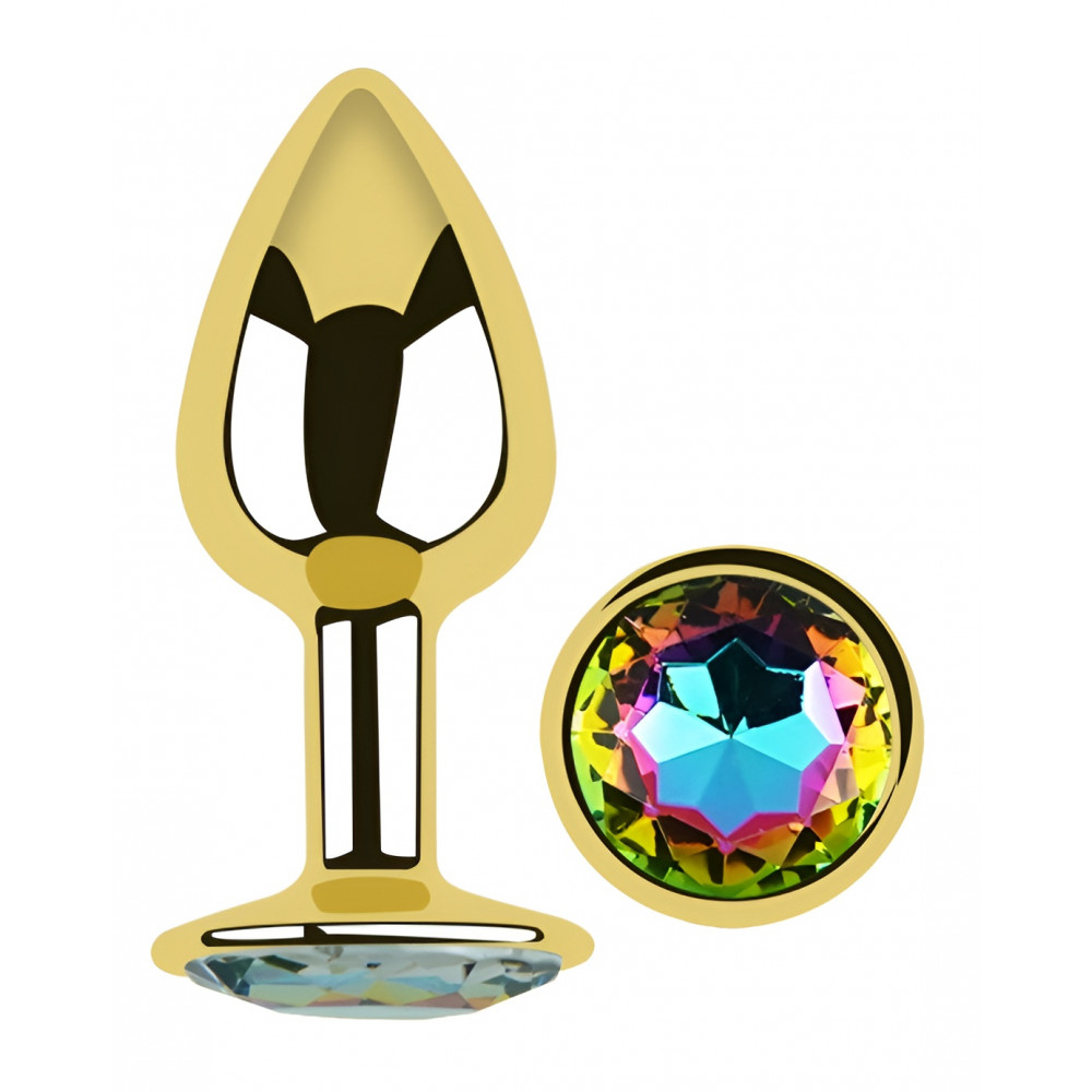 Анальные игрушки без вибрации - Анальная пробка с кристаллом EGZO - Gold Round Plug Rainbow size S 4