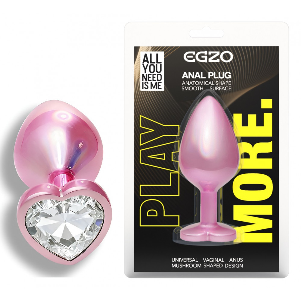 Анальные игрушки без вибрации - Анальная пробка с кристаллом EGZO - Pink Perl Heart Plug Clear, size S
