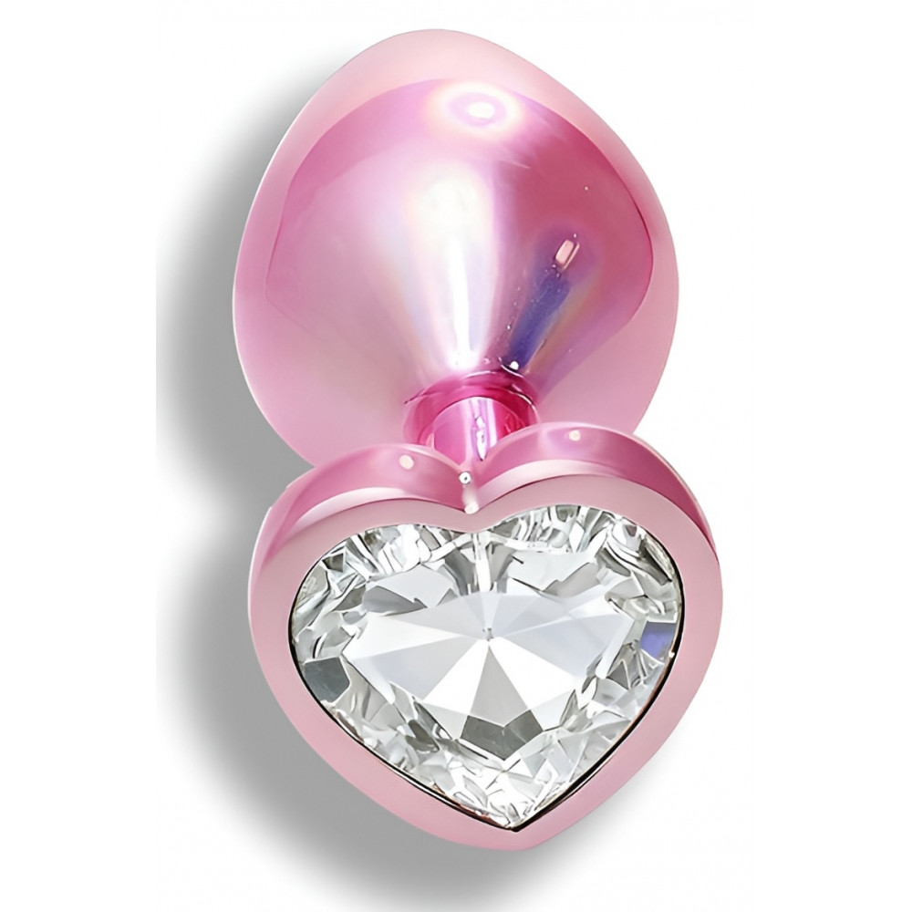 Анальные игрушки без вибрации - Анальная пробка с кристаллом EGZO - Pink Perl Heart Plug Clear, size S 5