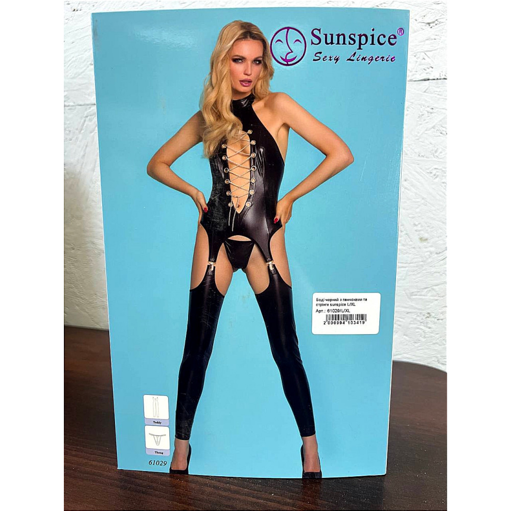 Різне - Комбінезон чорний з панчохами Sunspice та стрінги в комплекті, L/XL 2