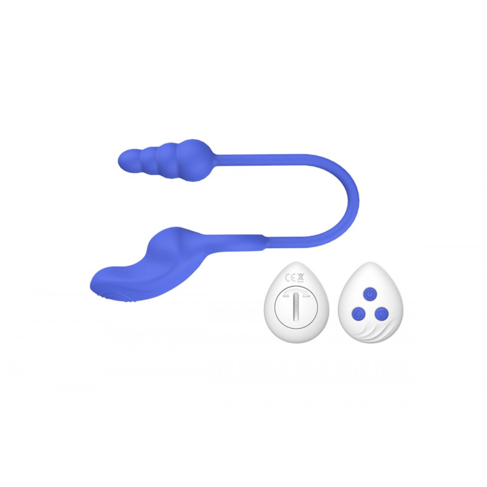 Разное - Эрекционное кольцо с анальным плагом Chisa Kissen Dally вибрирующее, синее 1