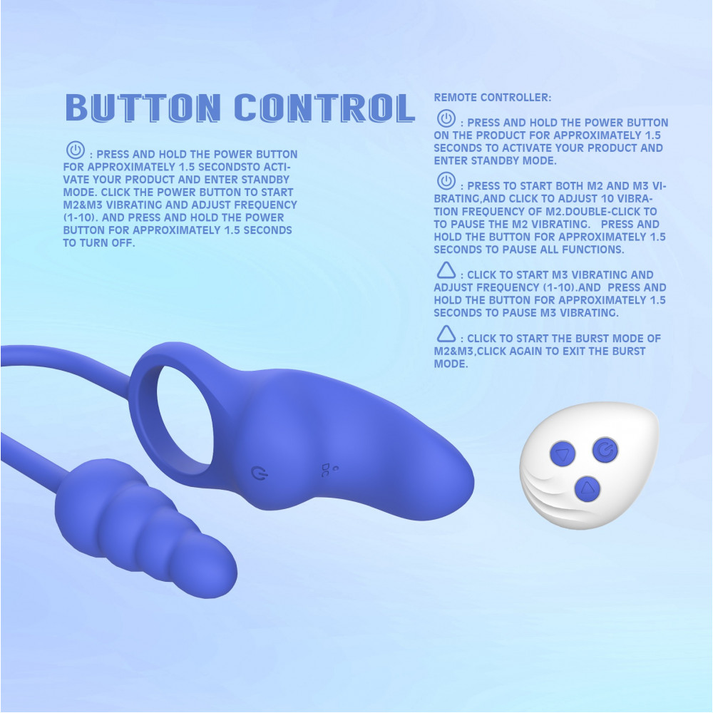 Разное - Эрекционное кольцо с анальным плагом Chisa Kissen Dally вибрирующее, синее 11