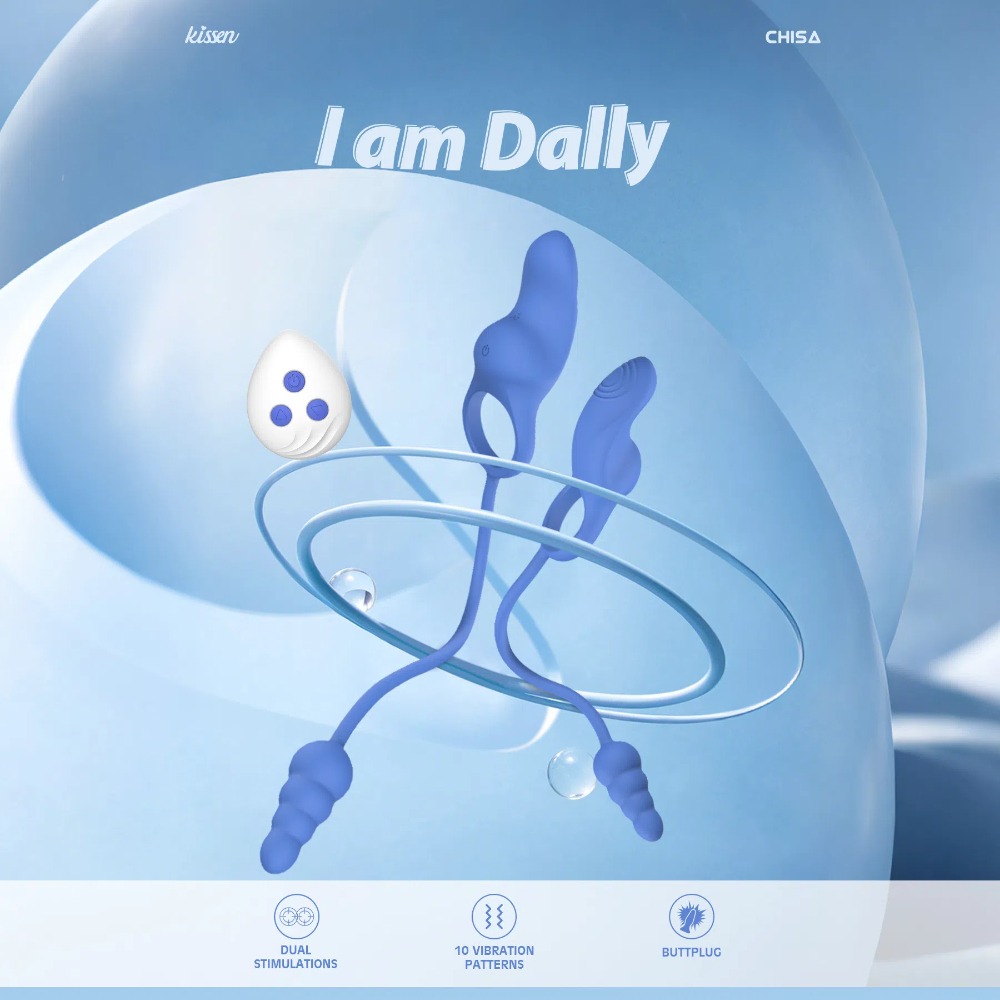 Разное - Эрекционное кольцо с анальным плагом Chisa Kissen Dally вибрирующее, синее 12